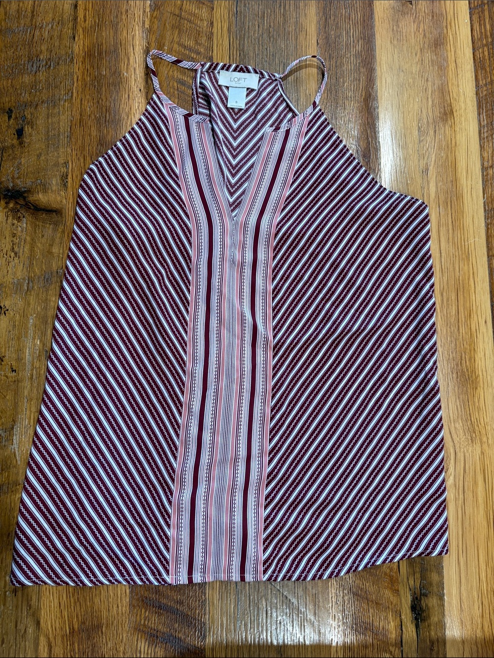 LOFT Burgundy and White Striped Halter Camisole